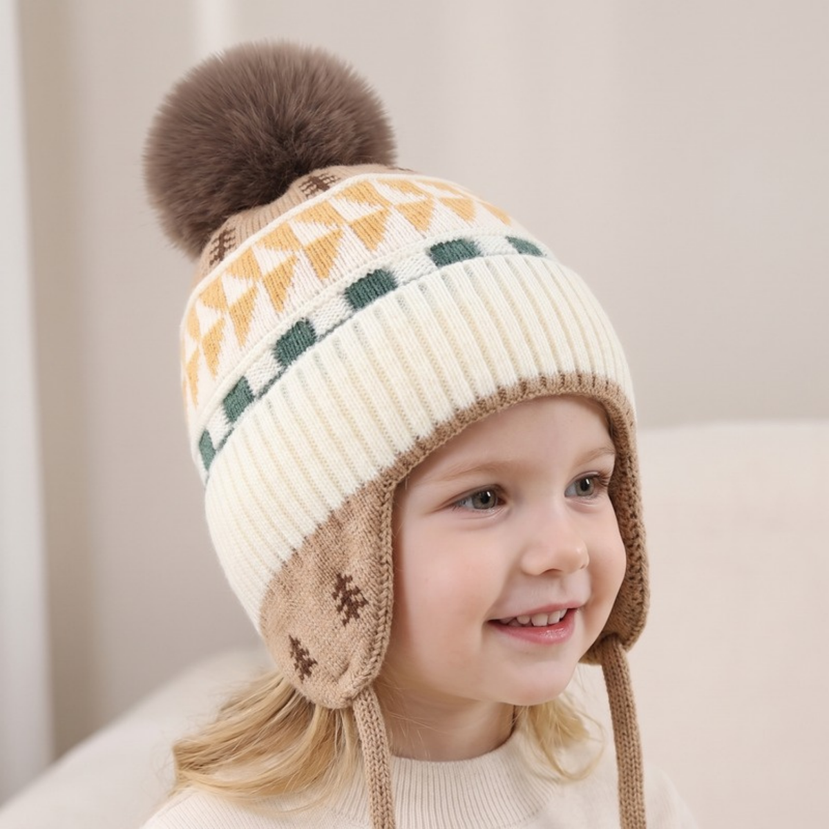 Lilo Fir Tree Knit Pom Pom Hat - Cream Gold