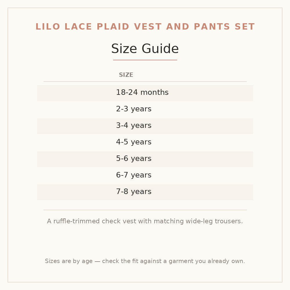 Lilo Lace Plaid Vest and Pants Set size guide - age