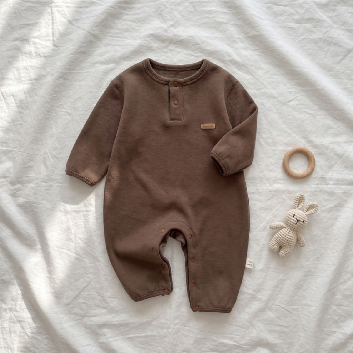 Lilo Solid Cotton Baby Romper - Brown