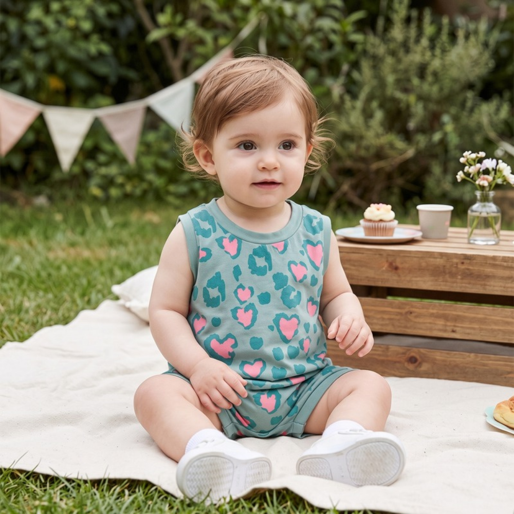 Lilo Dino Spike Heart Romper - Sage Sleeveless