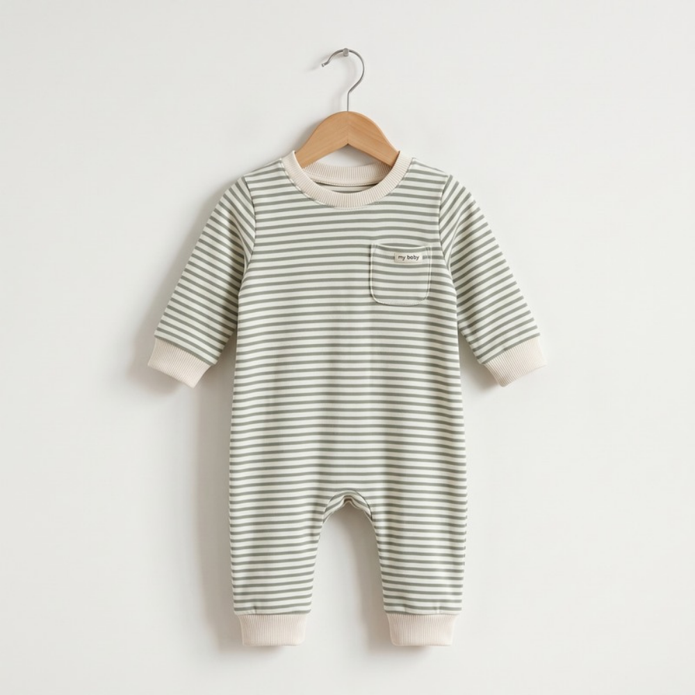 Lilo Striped Cotton Baby Romper - Green