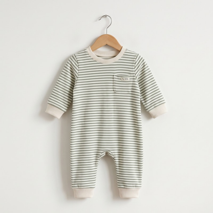 Lilo Striped Cotton Baby Romper - Green