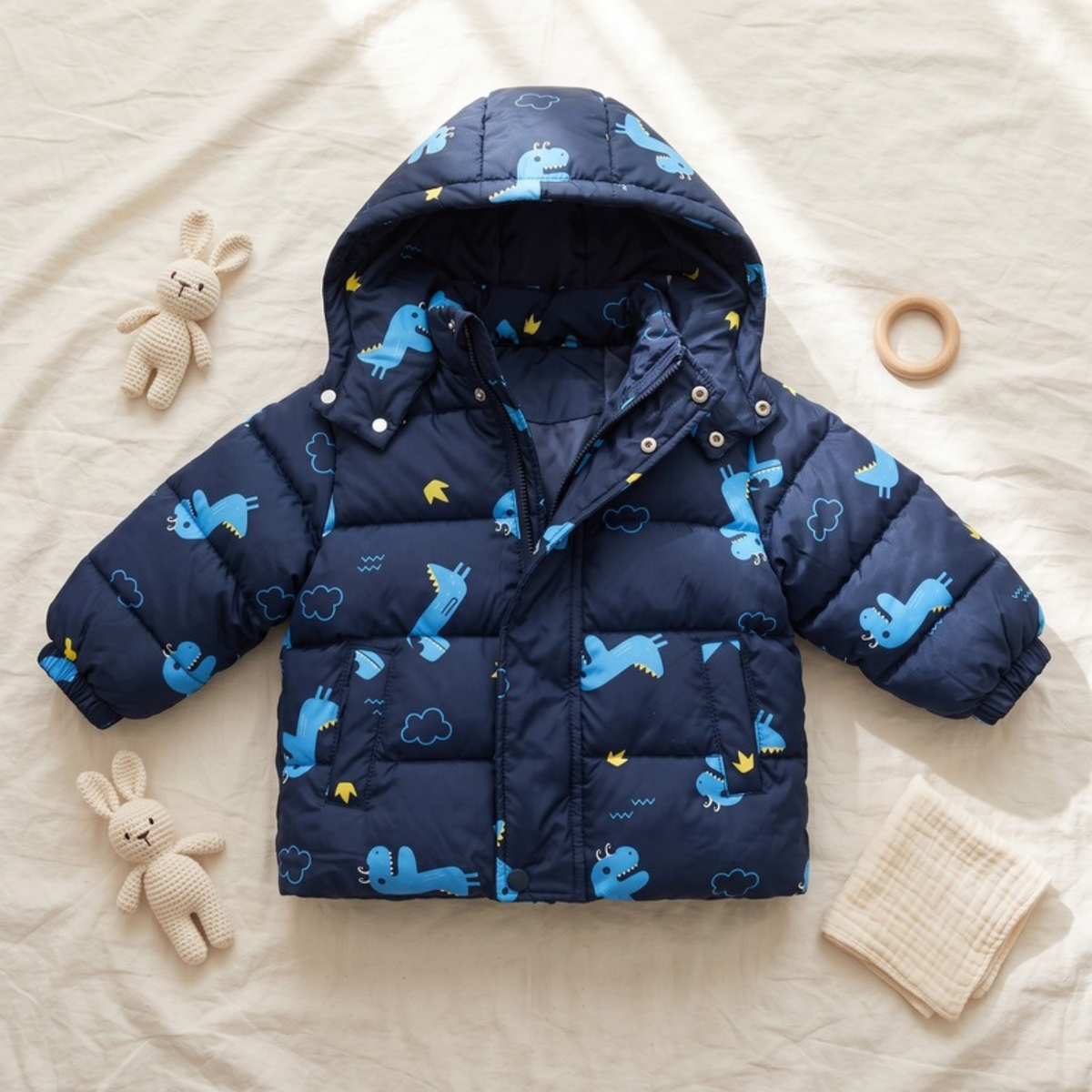 Lilo Cartoon Puffer Jacket - Navy Dinosaur