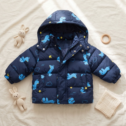 Lilo Cartoon Puffer Jacket - Navy Dinosaur