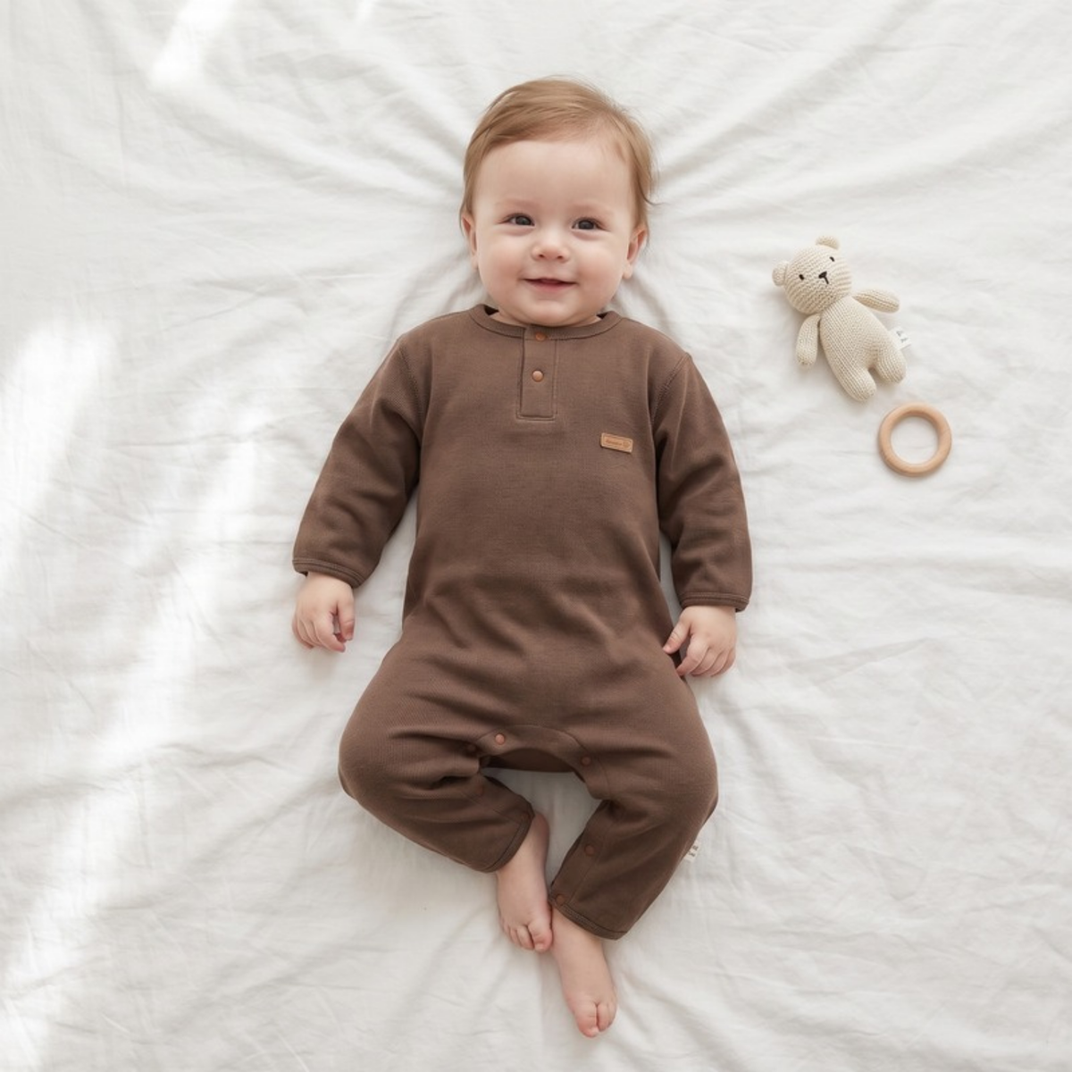 Lilo Solid Cotton Baby Romper - Brown