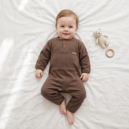Lilo Solid Cotton Baby Romper - Brown