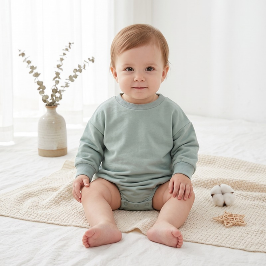 Lilo Infant Oversized Sweatshirt Romper in Mint Green
