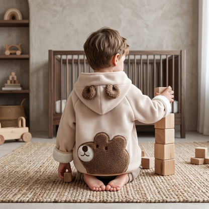 Lilo Hooded Fleece Jacket - Beige Bear