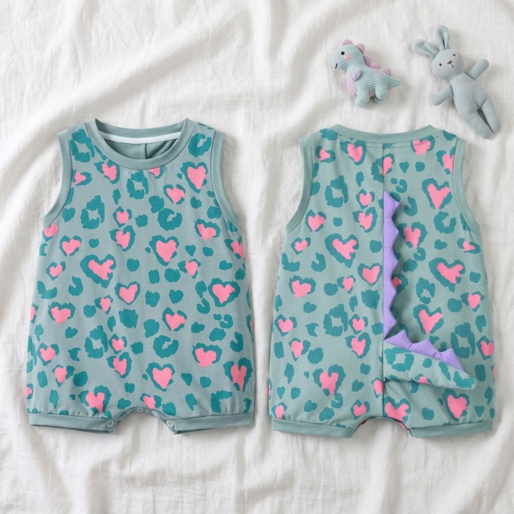 Lilo Dino Spike Heart Romper - Sage Sleeveless