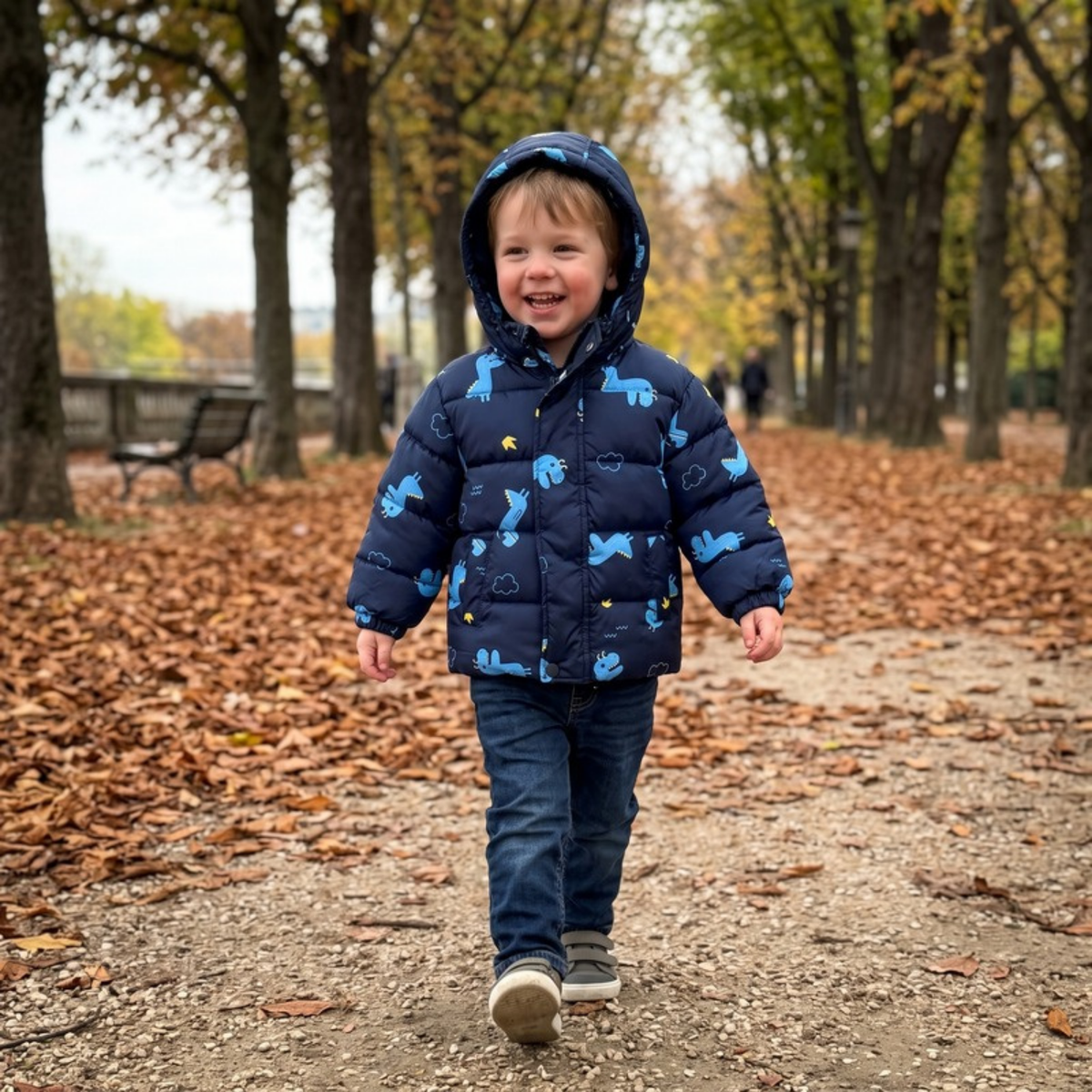 Lilo Cartoon Puffer Jacket - Navy Dinosaur