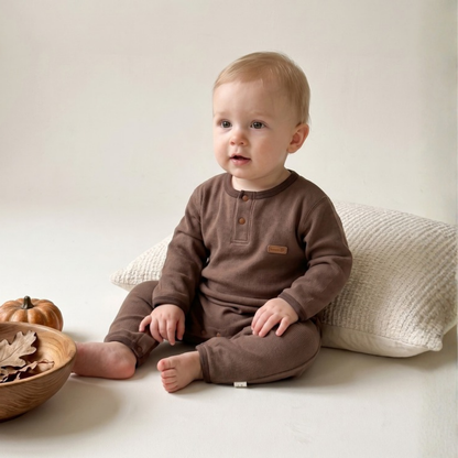 Lilo Solid Cotton Baby Romper - Brown