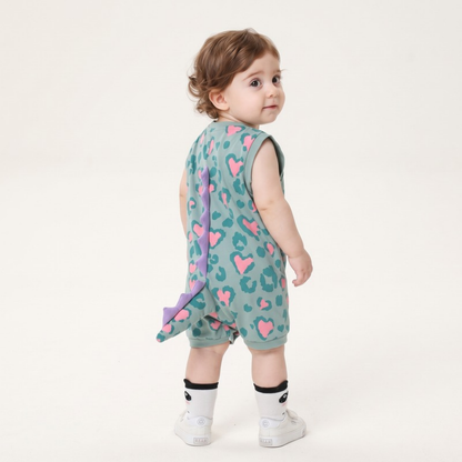 Lilo Dino Spike Heart Romper - Sage Sleeveless