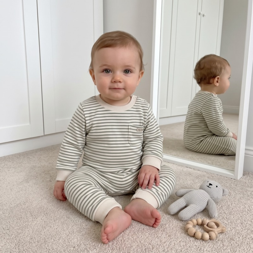 Lilo Striped Cotton Baby Romper - Green