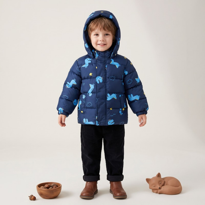 Lilo Cartoon Puffer Jacket - Navy Dinosaur