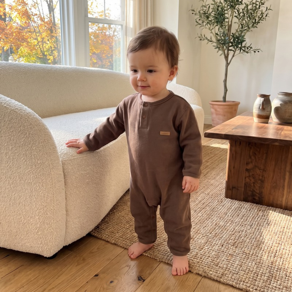 Lilo Solid Cotton Baby Romper - Brown