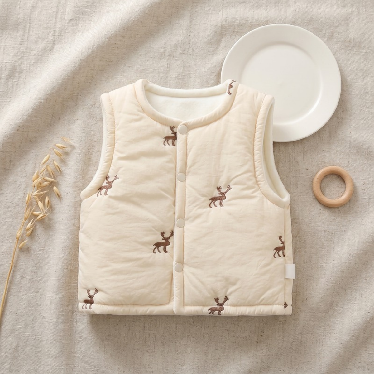 Lilo Quilted Sleeveless Vest - Cream