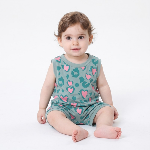 Lilo Dino Spike Heart Romper - Sage Sleeveless