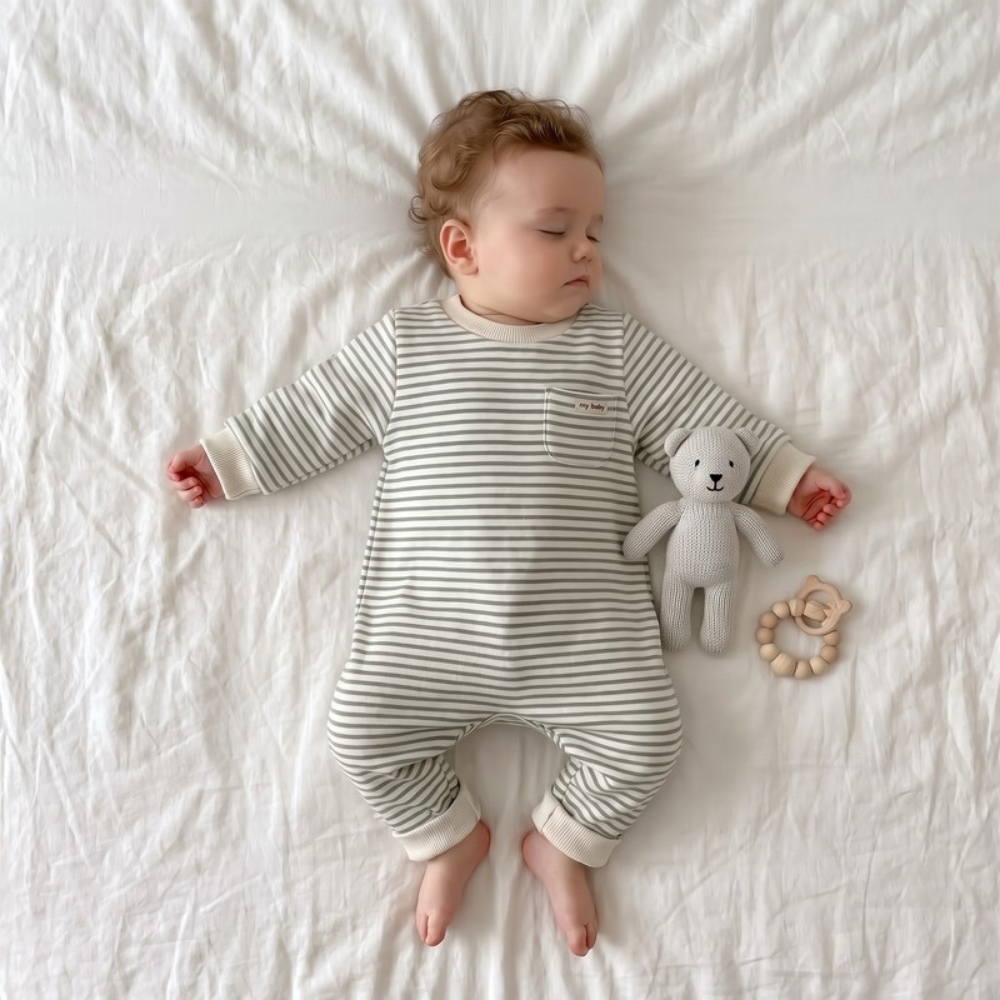 Lilo Striped Cotton Baby Romper - Green