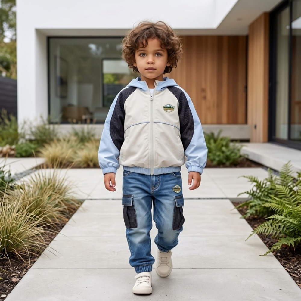 Lilo Colour Block Hooded Jacket and Cargo Pants Set - Light Blue Jacket