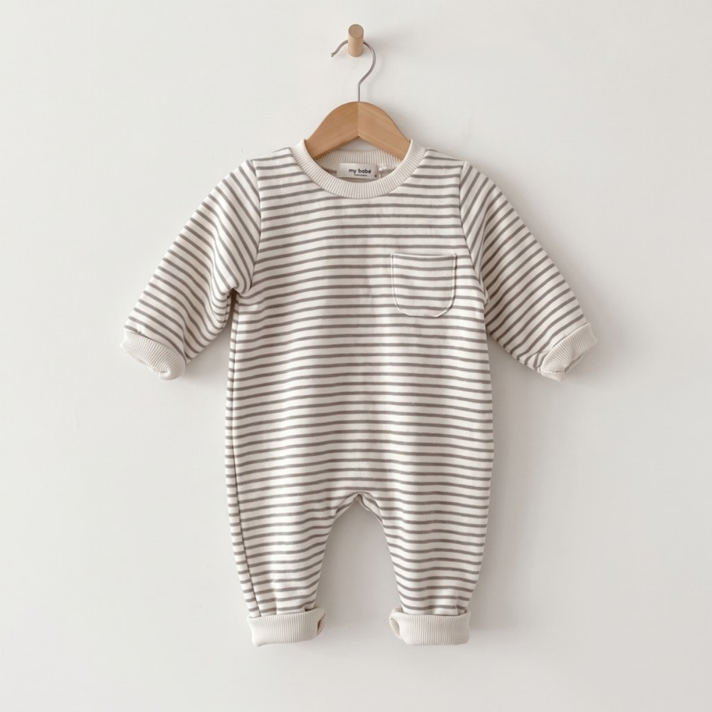 Lilo Striped Cotton Baby Romper - Grey