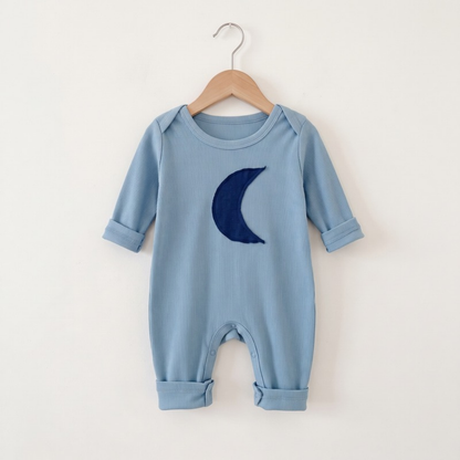 Lilo Long Sleeve Cotton Romper - Blue