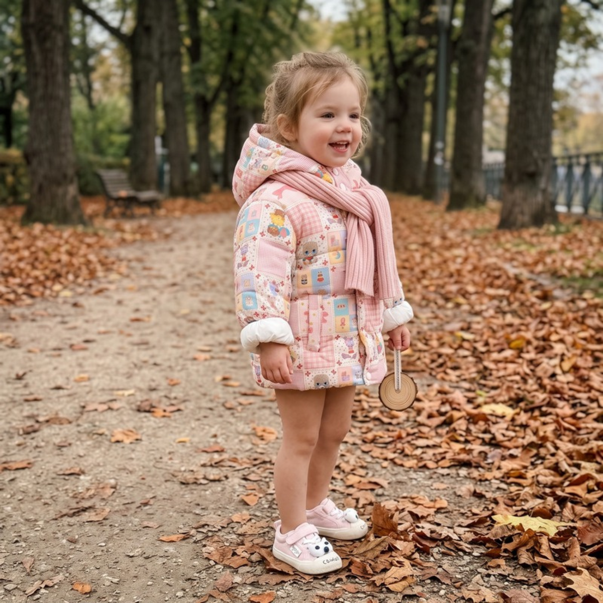 Lilo Cartoon Puffer Jacket - Pink Patchwork Bears