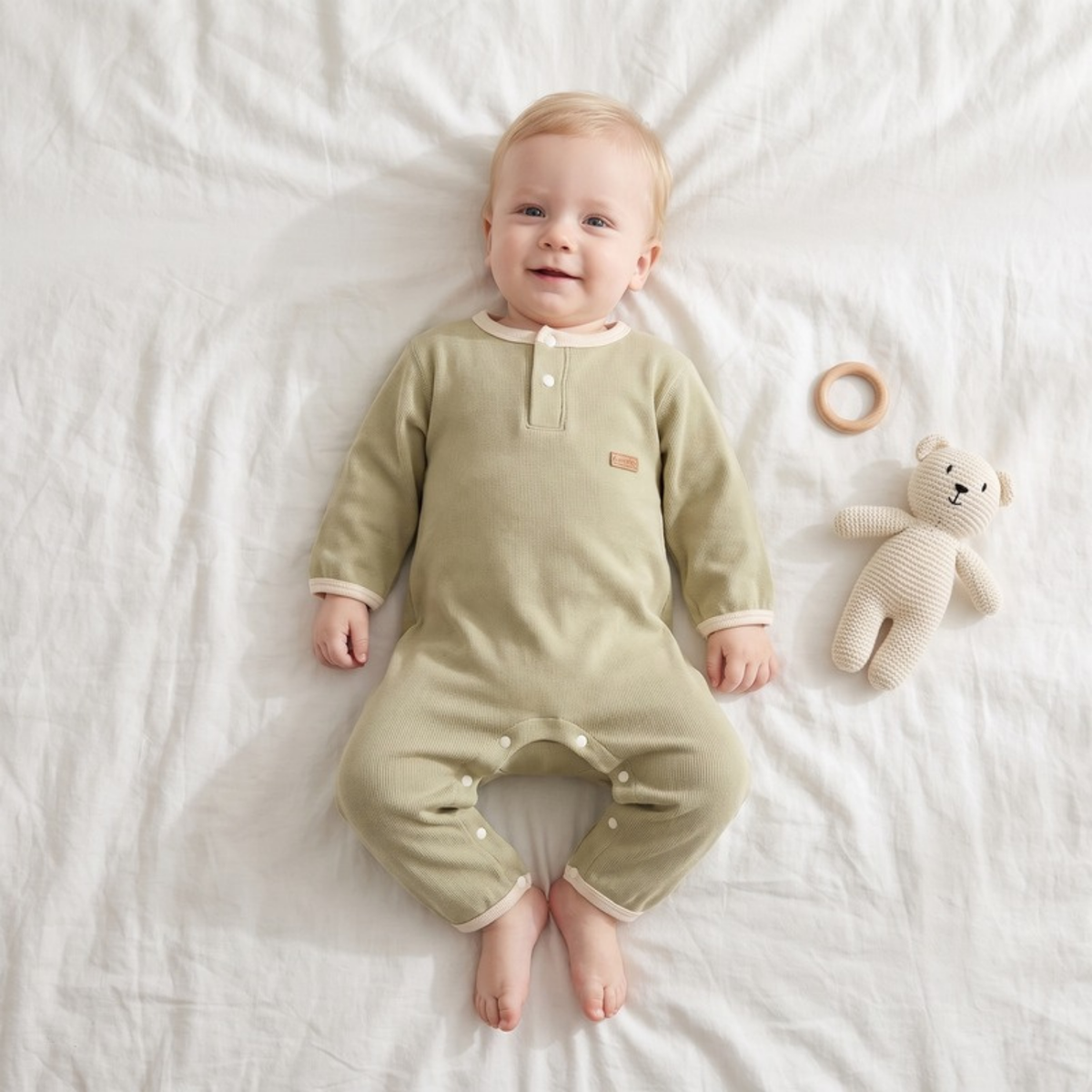 Lilo Solid Cotton Baby Romper - Sage