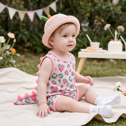 Lilo Dino Spike Heart Romper - Pink Sleeveless