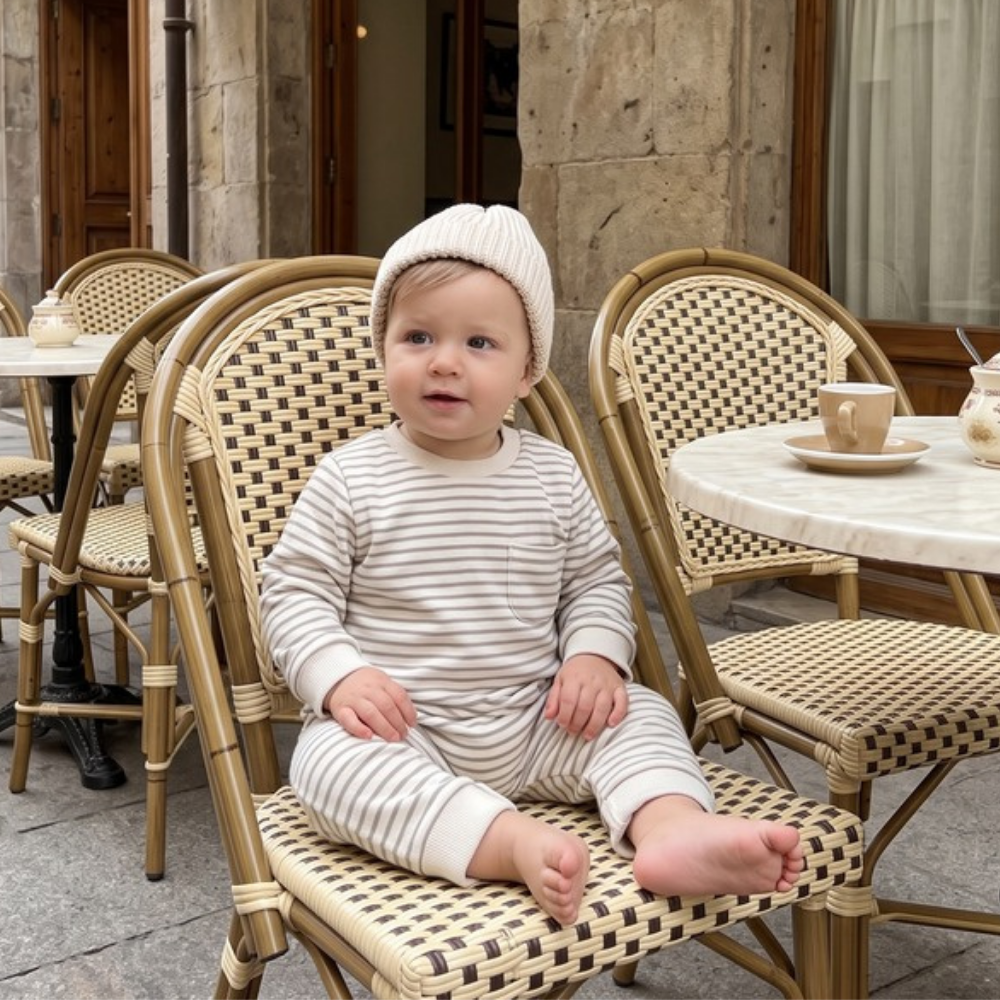 Lilo Striped Cotton Baby Romper - Grey