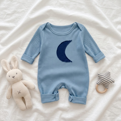 Lilo Long Sleeve Cotton Romper - Blue