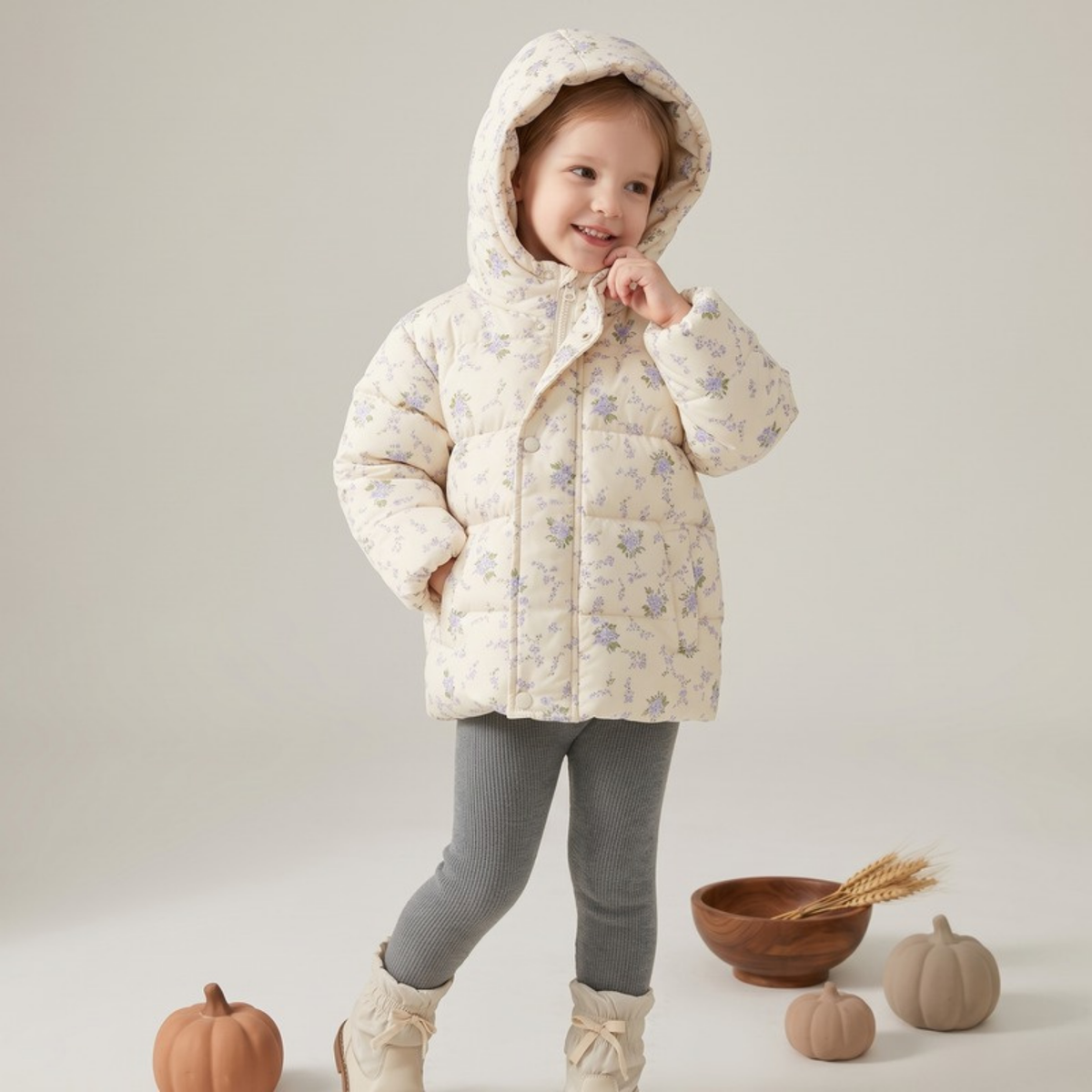 Lilo Cartoon Puffer Jacket - Ivory Rose Floral