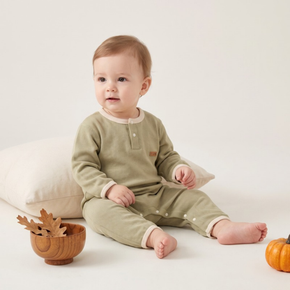 Lilo Solid Cotton Baby Romper - Sage