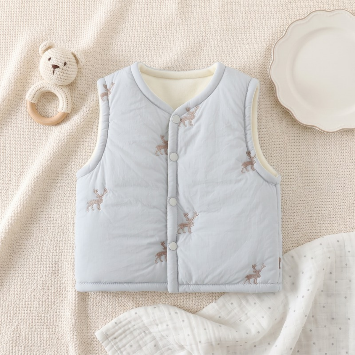 Lilo Quilted Sleeveless Vest - Powder Blue