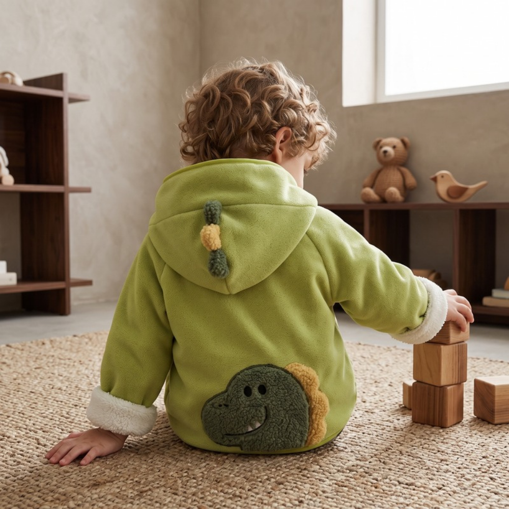 Lilo Hooded Fleece Jacket - Green Dinosaur