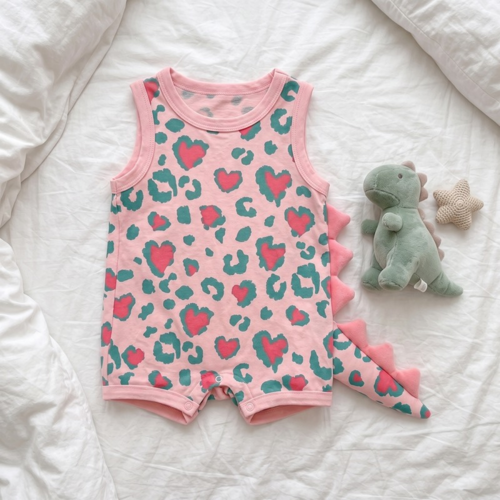 Lilo Dino Spike Heart Romper - Pink Sleeveless