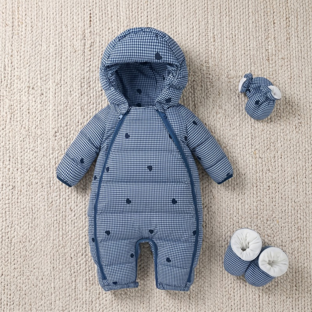 Lilo Baby Down Snowsuit - Blue Gingham Hearts
