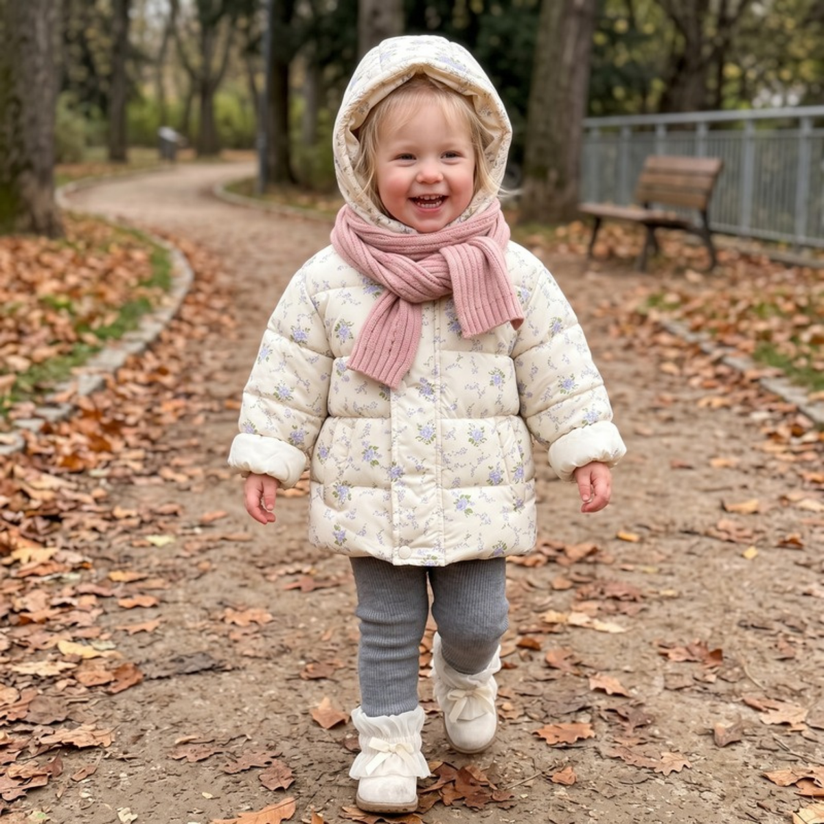 Lilo Cartoon Puffer Jacket - Ivory Rose Floral
