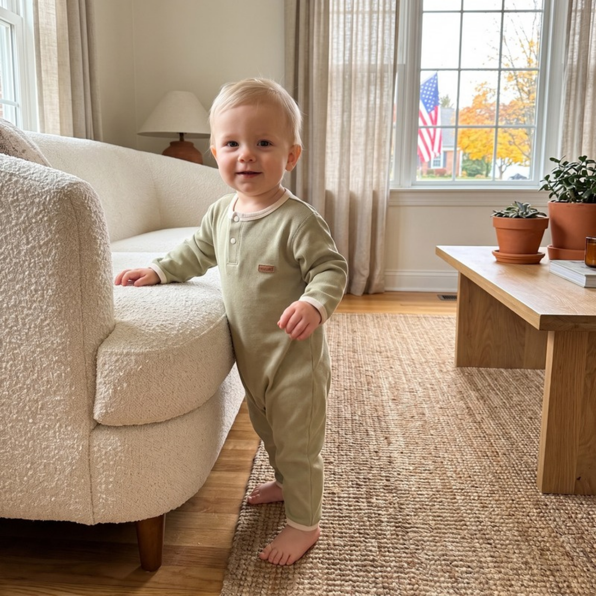 Lilo Solid Cotton Baby Romper - Sage
