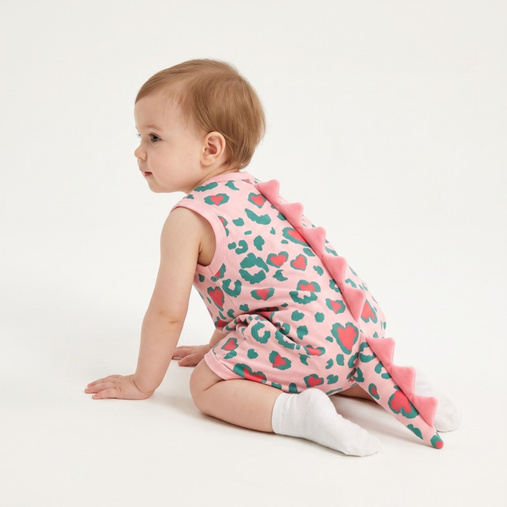 Lilo Dino Spike Heart Romper - Pink Sleeveless