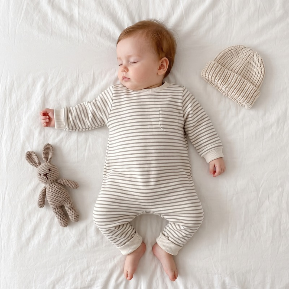 Lilo Striped Cotton Baby Romper - Grey