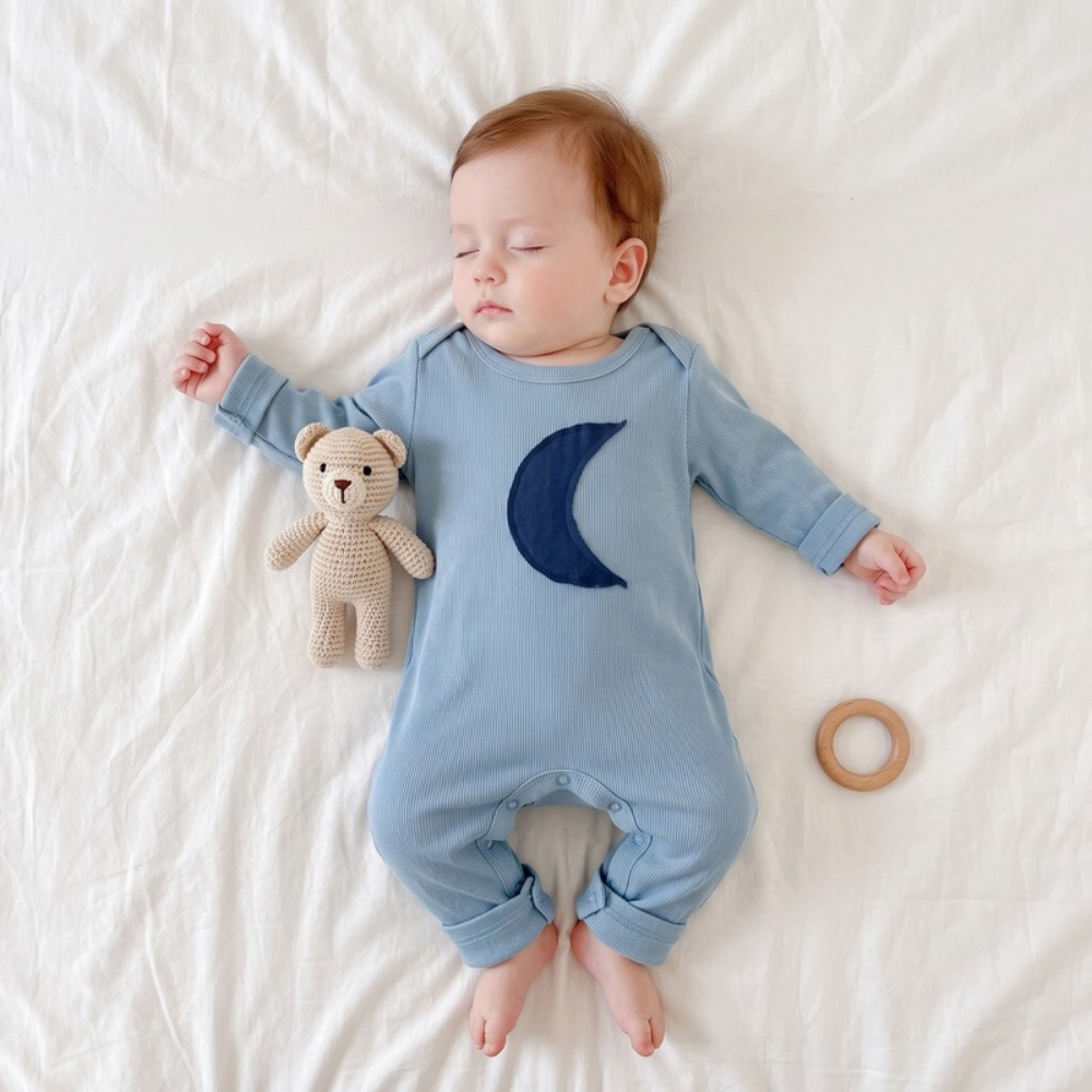 Lilo Long Sleeve Cotton Romper - Blue