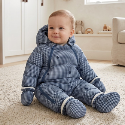 Lilo Baby Down Snowsuit - Blue Gingham Hearts