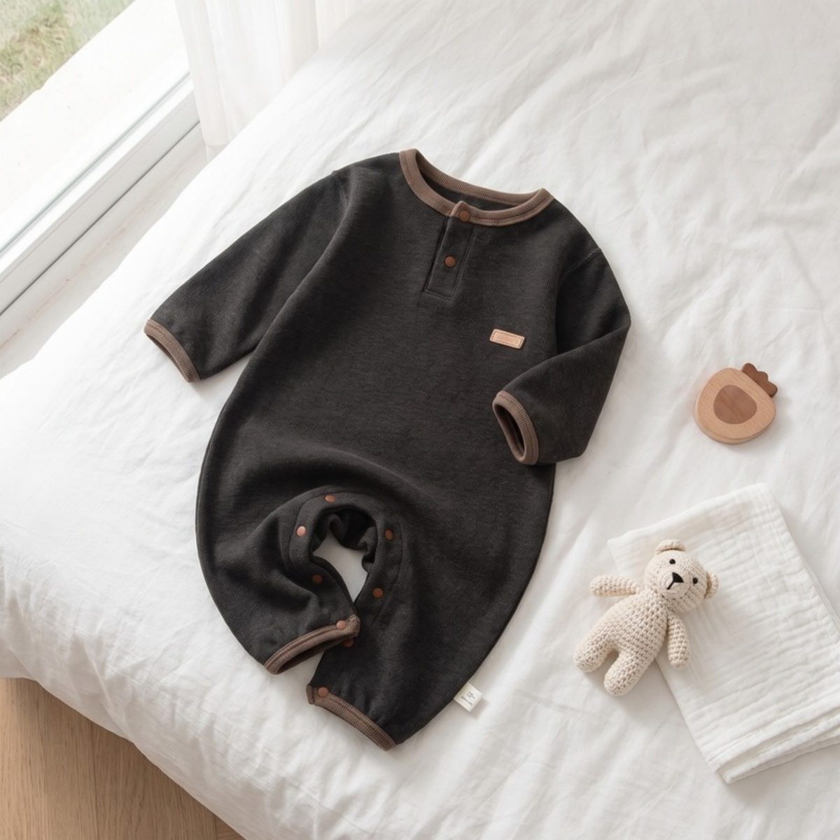 Lilo Solid Cotton Baby Romper - Charcoal