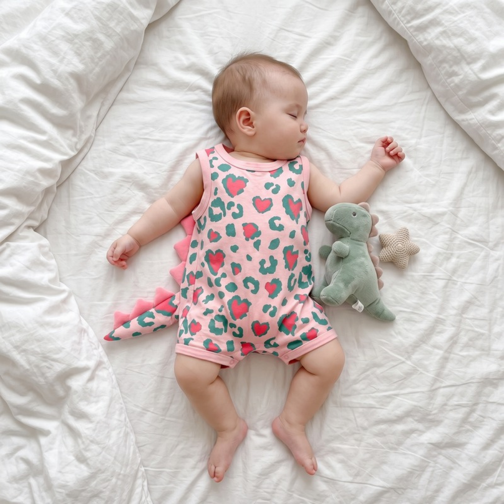 Lilo Dino Spike Heart Romper - Pink Sleeveless