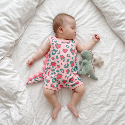 Lilo Dino Spike Heart Romper - Pink Sleeveless