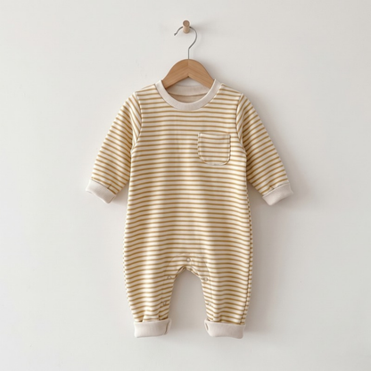 Lilo Striped Cotton Baby Romper - Yellow