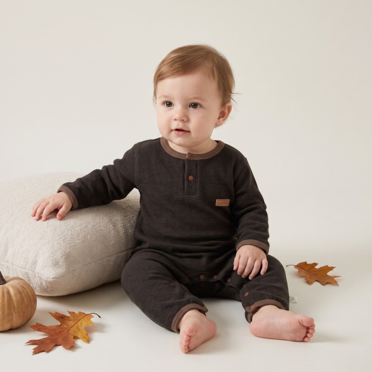 Lilo Solid Cotton Baby Romper - Charcoal