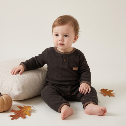 Lilo Solid Cotton Baby Romper - Charcoal