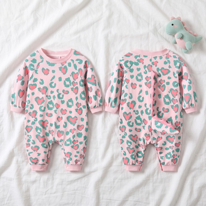 Lilo Dino Spike Heart Romper - Pink Long Sleeve