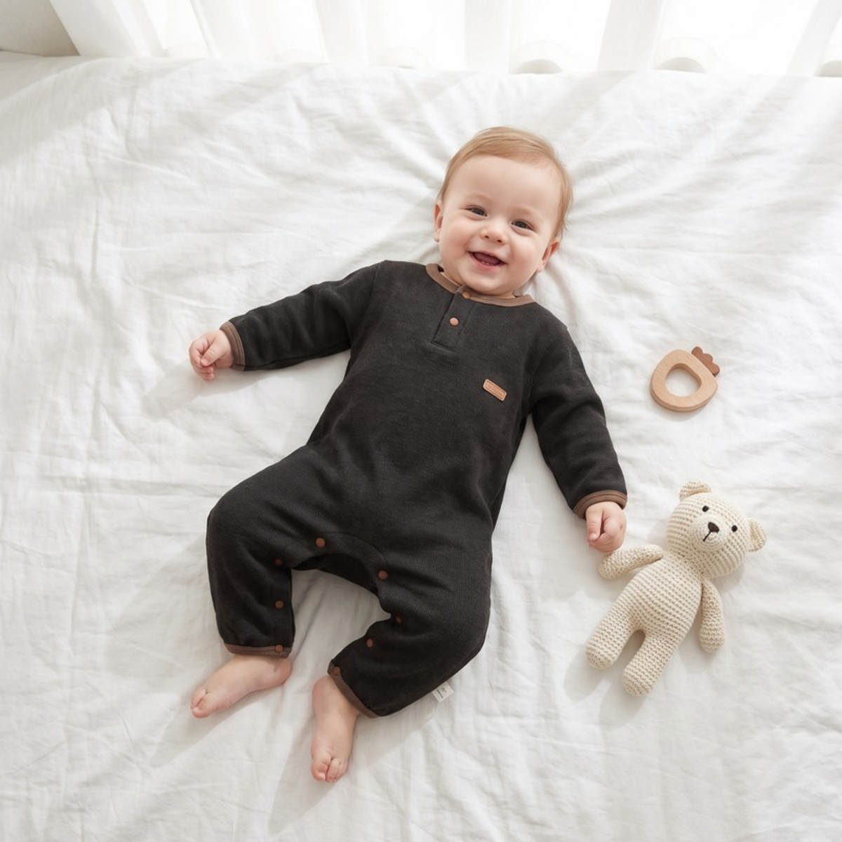 Lilo Solid Cotton Baby Romper - Charcoal